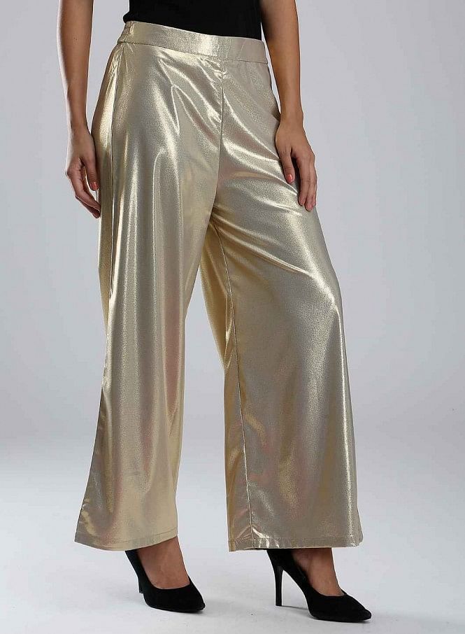 Buy online Gold Solid Palazzo from Skirts, tapered pants & Palazzos for  Women by Wishful By W for ₹780 at 61% off | 2024 Limeroad.com