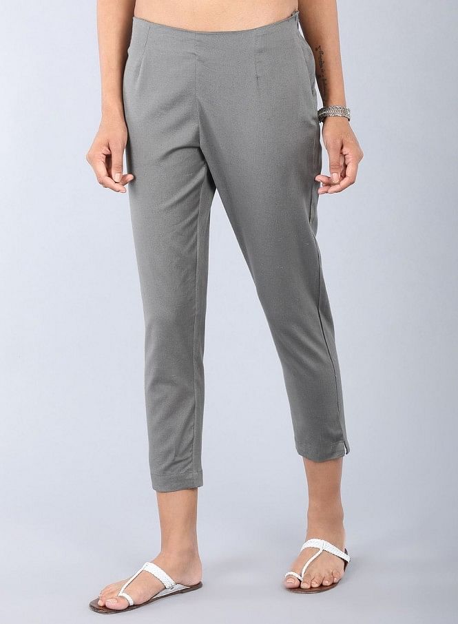 Buy online Grey Solid Flat Front Ankle Length Trouser from bottom wear for  Women by Aurelia for 1259 at 30 off  2023 Limeroadcom