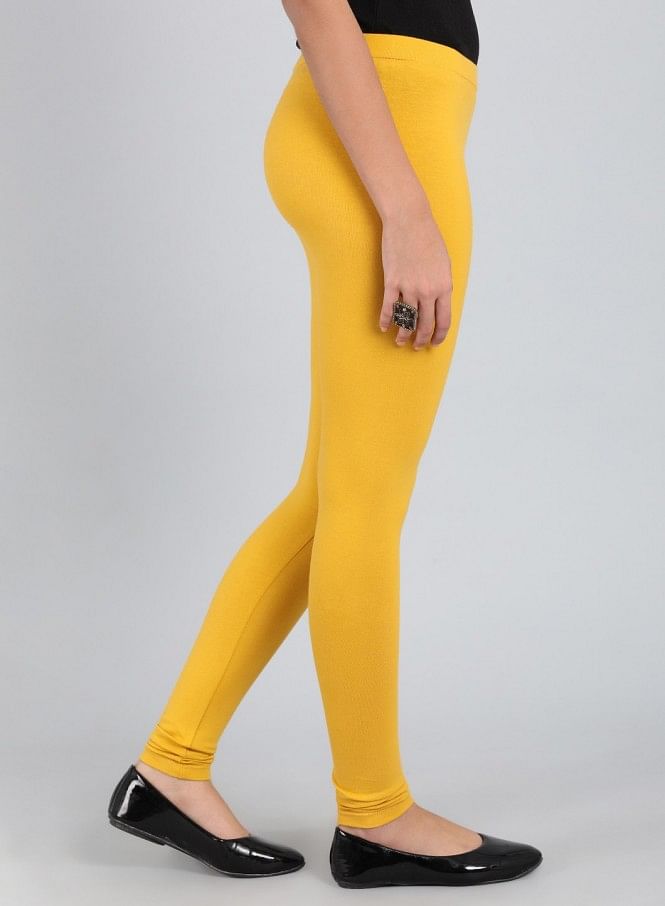 Yellow Women's Slim Fit Cotton Ankle Length Leggings Legging for women  Sizes: S Small size - KEX - 3767914