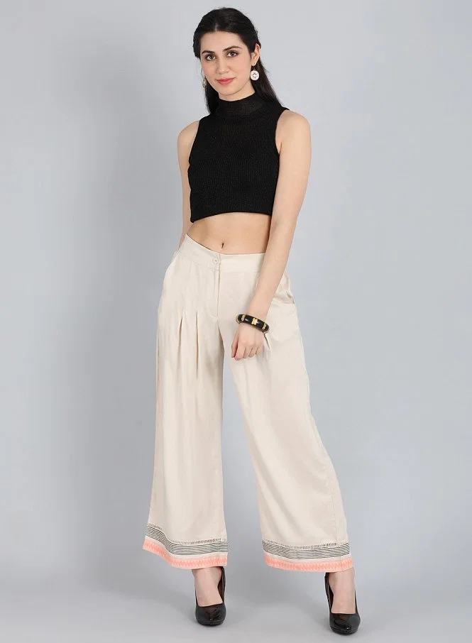Buy Off-white Pleated Pants Online - W for Woman