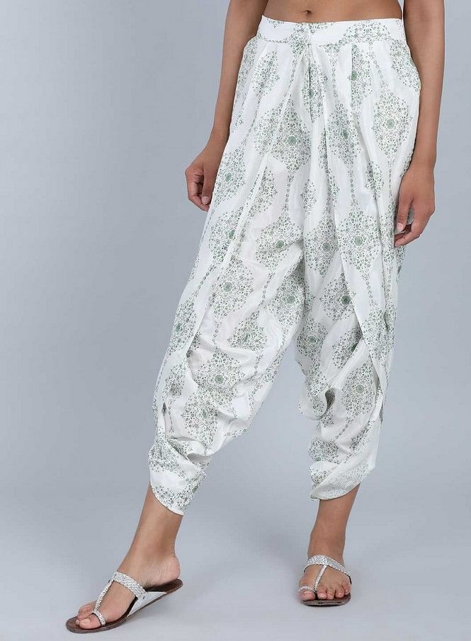 Buy White & Green Printed Tulip Pants Online - W for Woman