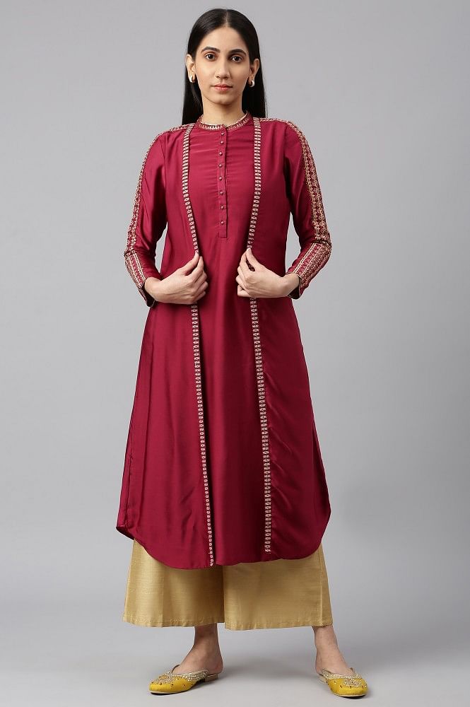 Indian Feel Comfortable And Look Attractive White And Maroon Color Stitched  Cotton Kurti Palazzo Set at Best Price in Delhi  At Enterprises
