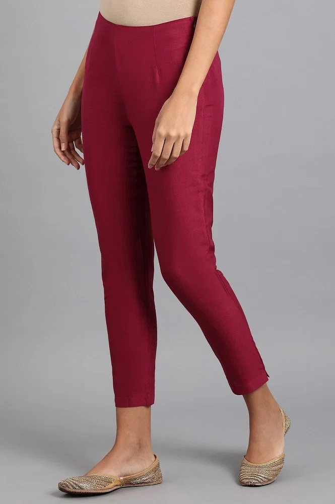 Buy Wine Solid Pants Online - W for Woman