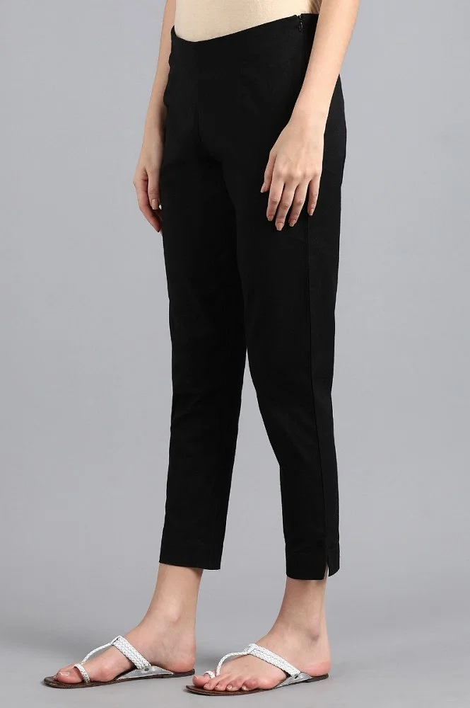 Buy Black Solid Trousers Online - W for Woman