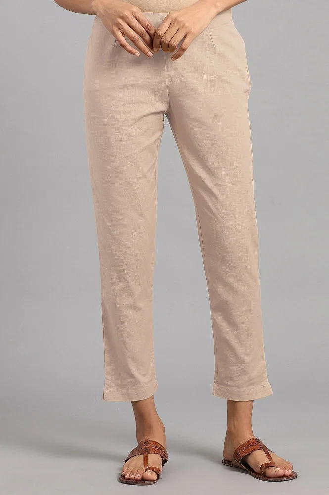 Buy Beige Solid Trousers Online - W for Woman