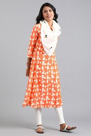 Buy Orange Shirt Collar Printed Kurta Online - W for Woman