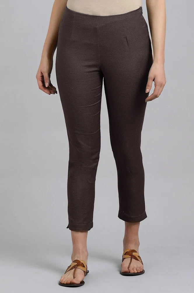 Buy Grey Solid Trousers Online - W for Woman