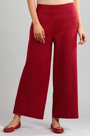 Red Yarn-dyed Winter Palazzos