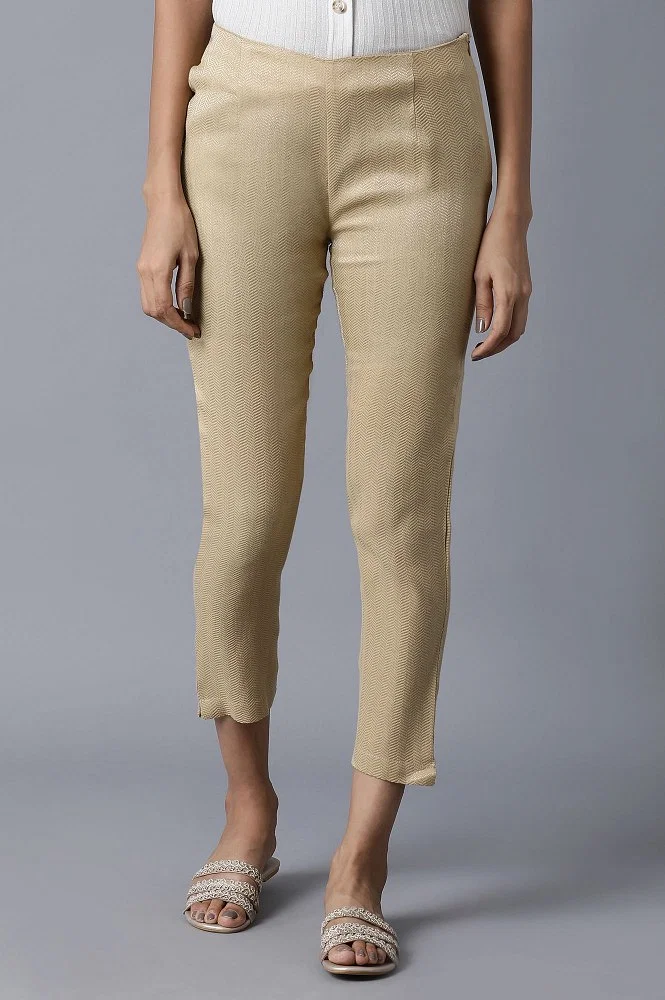 Buy Gold Embroidered Slim Pants Online - W for Woman