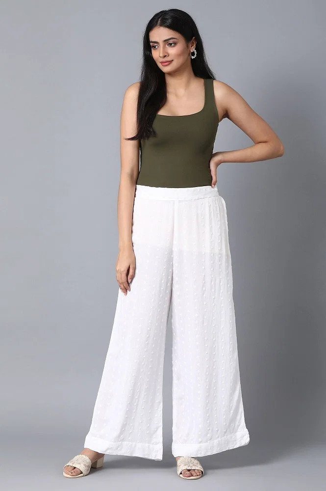 Buy Women's Loose Fit Cotton Palazzo (L_White_L) at