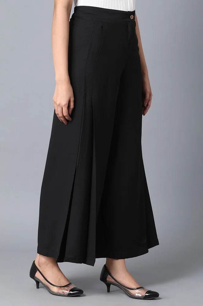 Buy Black Straight Palazzo With Belt Online - Aurelia