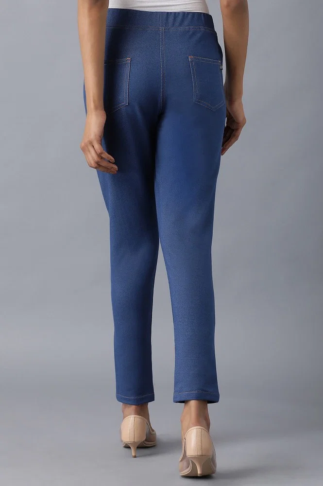 Buy Light Blue Slim Fit Denim Jegging With Pintuck Detail Online - Aurelia