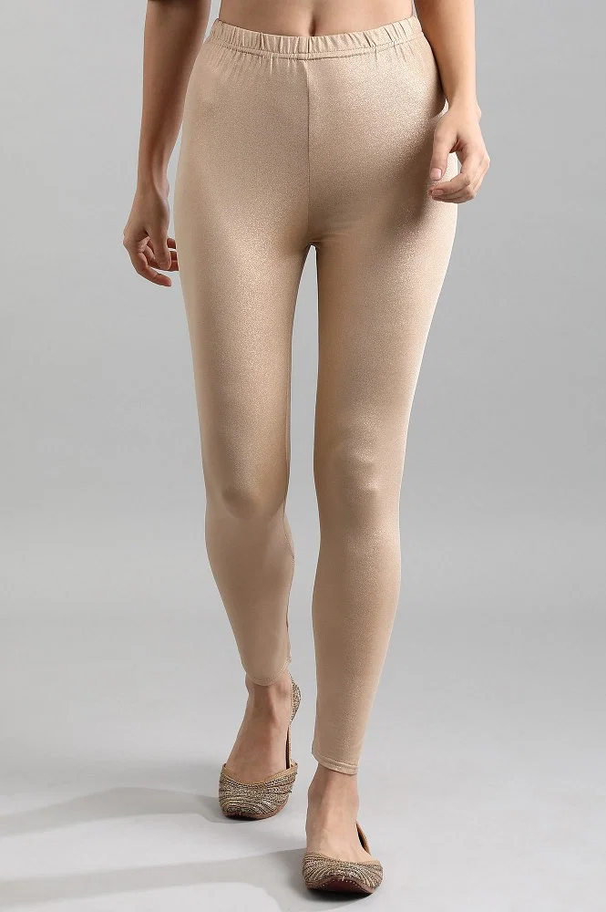 Buy online Beige Shimmer Leggings from Capris & Leggings for Women