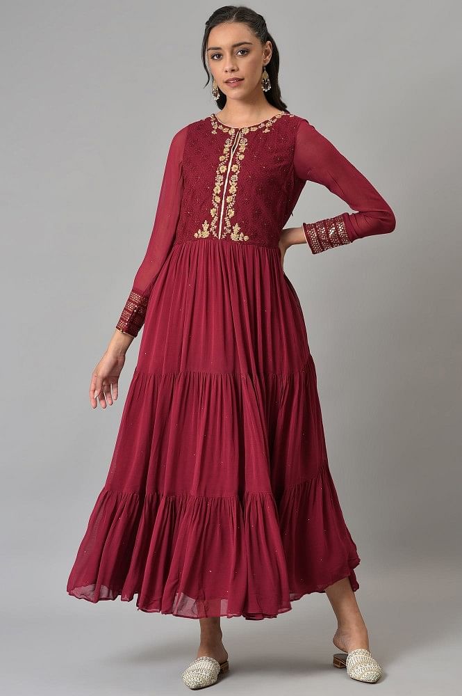 luminous Maroon Color Georgette With Embroidery Anarkali Suit