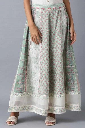 Buy Pastel Green Print Mix Panelled Skirt Online - W for Woman