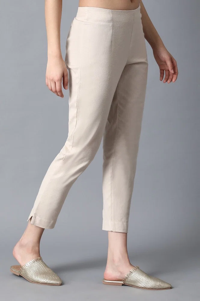 Buy Beige Classic Slim Pants Online - W for Woman