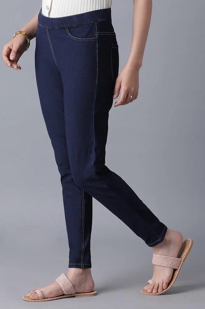 Buy Go Colors Women Navy Polycotton Jeggings Online at Best Prices