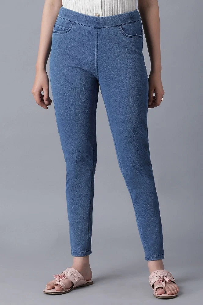 Rebellious Fashion high waist stretch jeggings in light blue