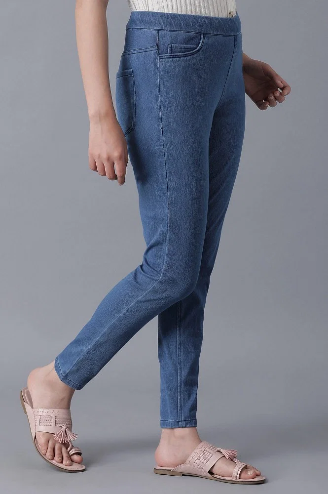 Buy online Blue Solid Mid Rise Full Length Jegging from Jeans & jeggings  for Women by Fck-3 for ₹1699 at 0% off