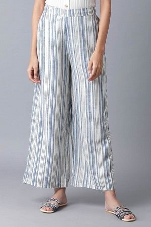 Blue and White Printed Parallel Pants