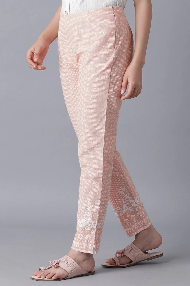 Buy Peach Printed Slim Pants Online - W for Woman