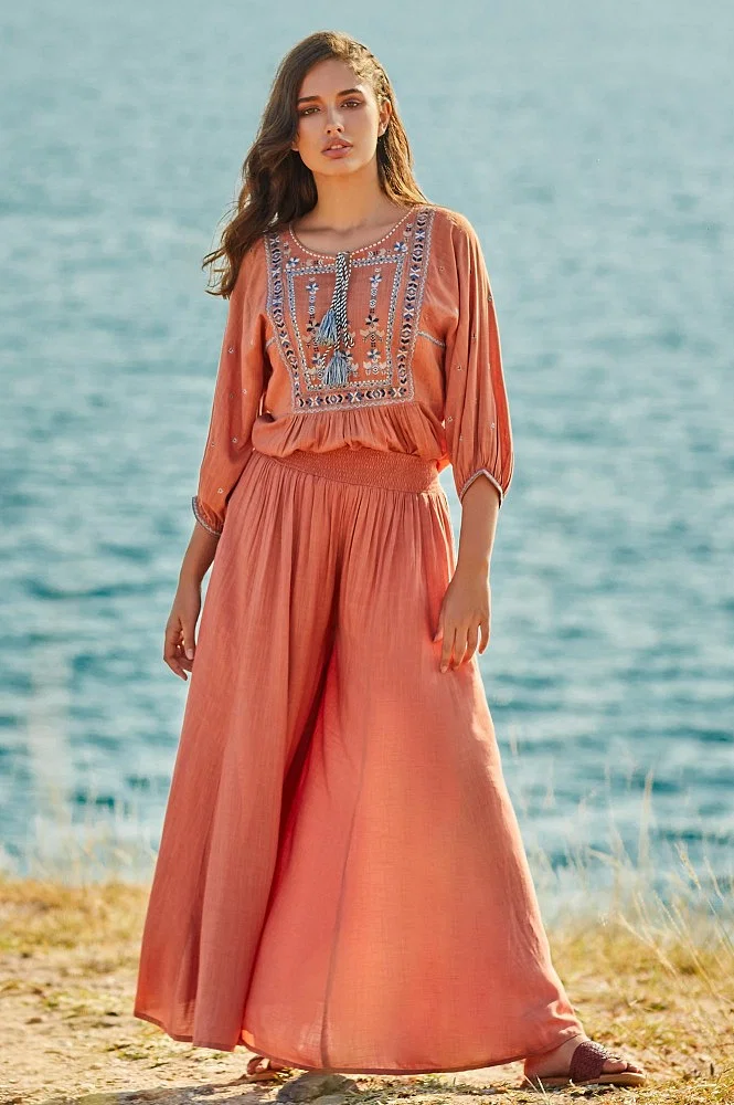 Buy Peach Embroidered Jumpsuit Online - W for Woman