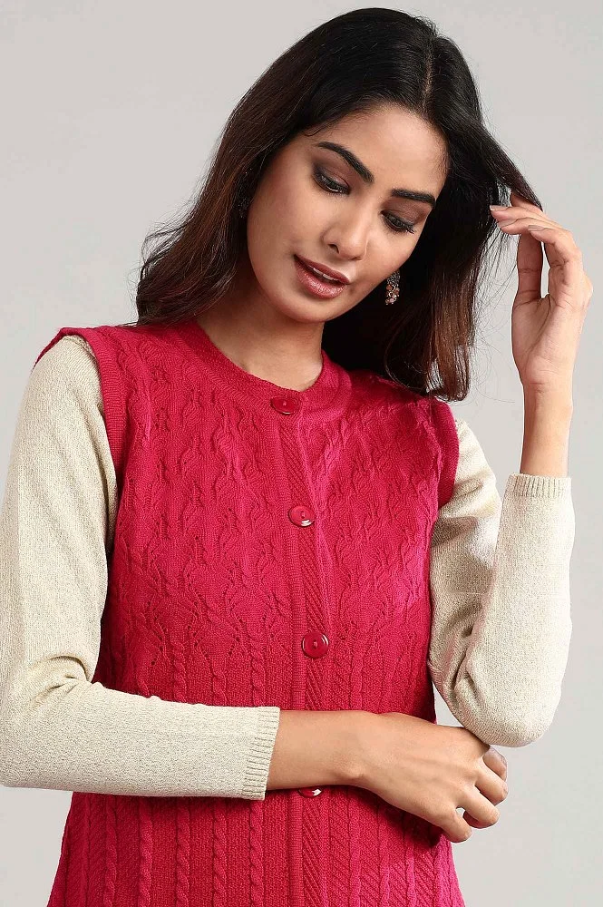 Buy Red Round Neck Sleeveless Sweater Online - Aurelia