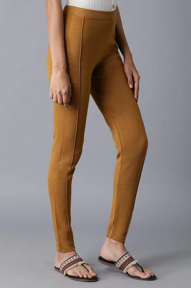 Buy Dark Yellow Pintuck Basic Leggings Online - W for Woman