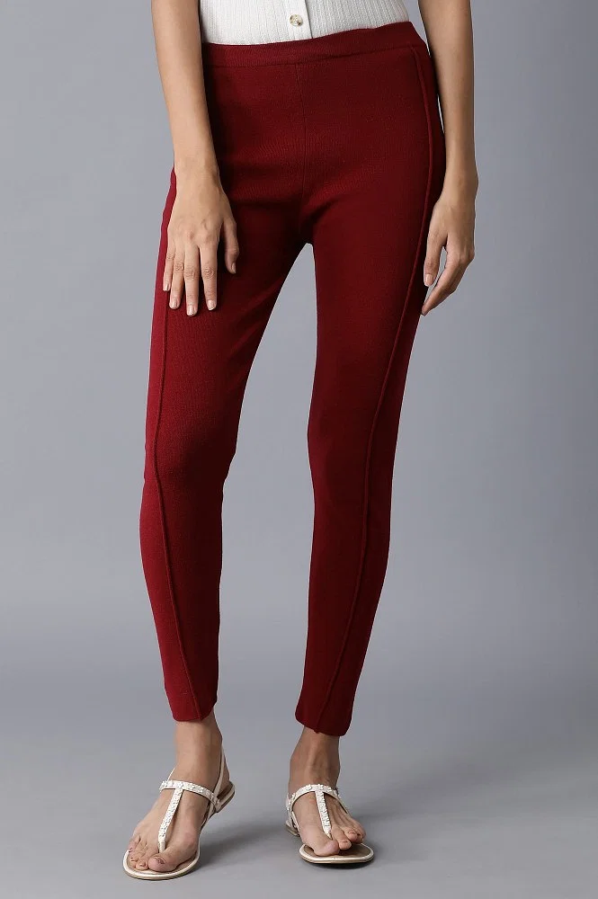 Buy Garnet Red Pintuck Basic Leggings Online - W for Woman