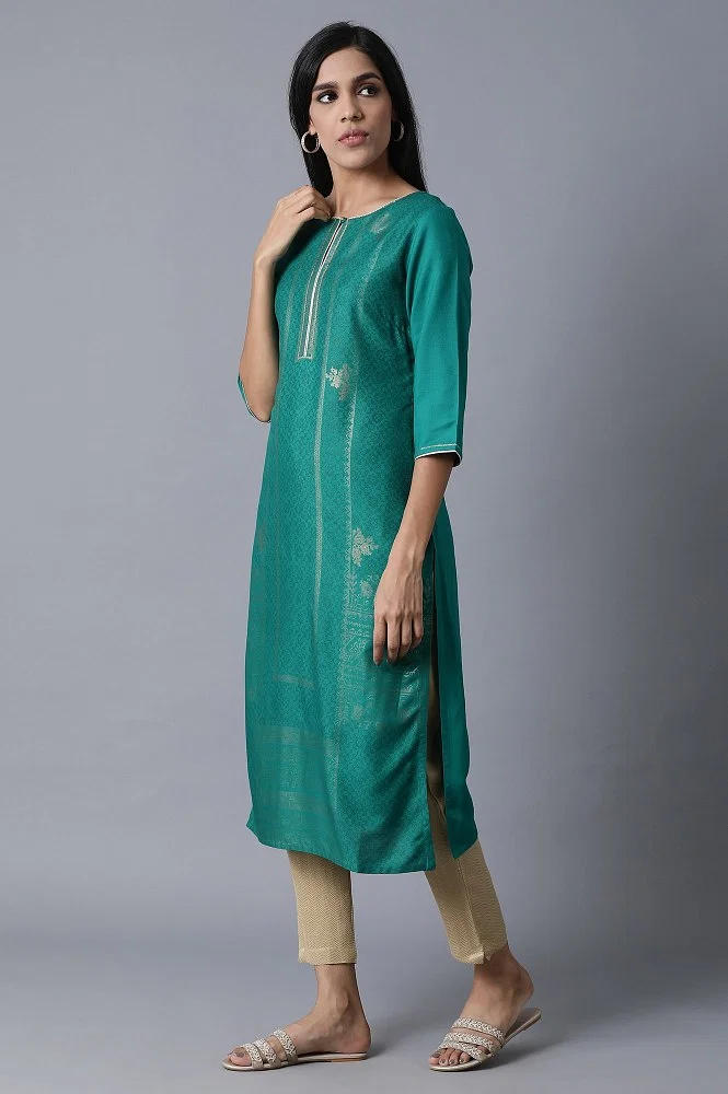 Green Color Foil and Printed Pure Cotton Kurti