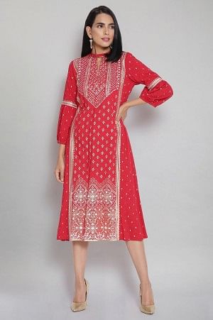 Red Printed Flared Dress