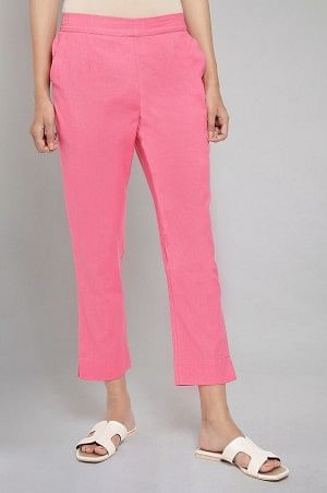 Buy Pink Solid Trousers Online - Aurelia