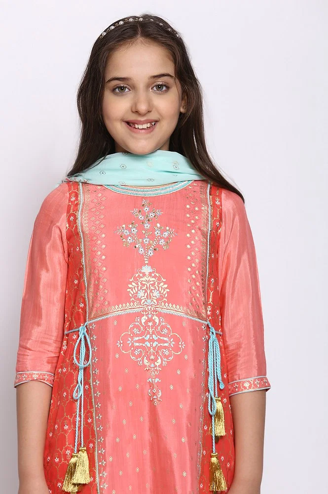 Buy Pink Flared Kurta-trousers-dupatta Girls Set Online - Aurelia