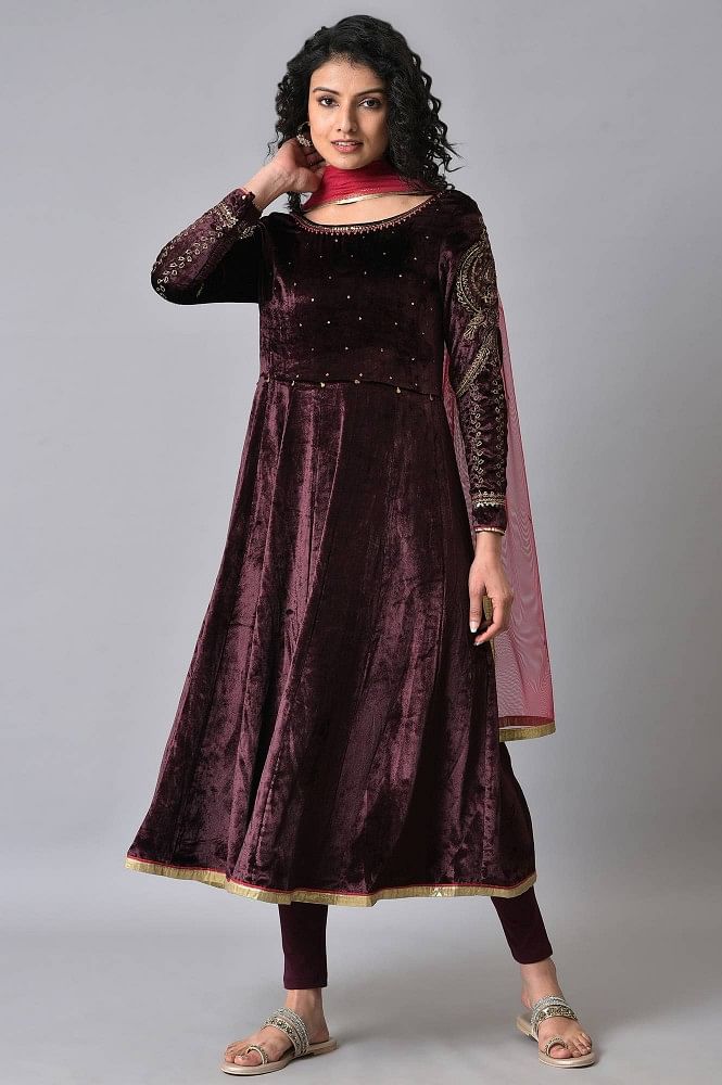 Buy Designer Velvet Fabric Stylish Anarkali Suit in Purple Color Online -  SALV2971 | Appelle Fashion