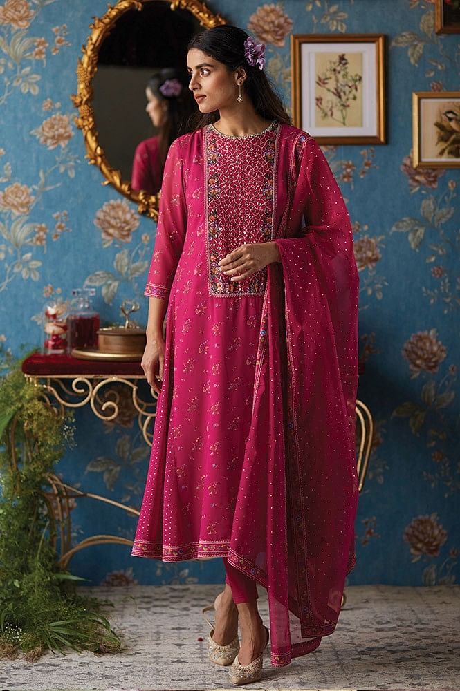 Buy Blue & Pink Kurta Suit Sets for Women by AURELIA Online | Ajio.com