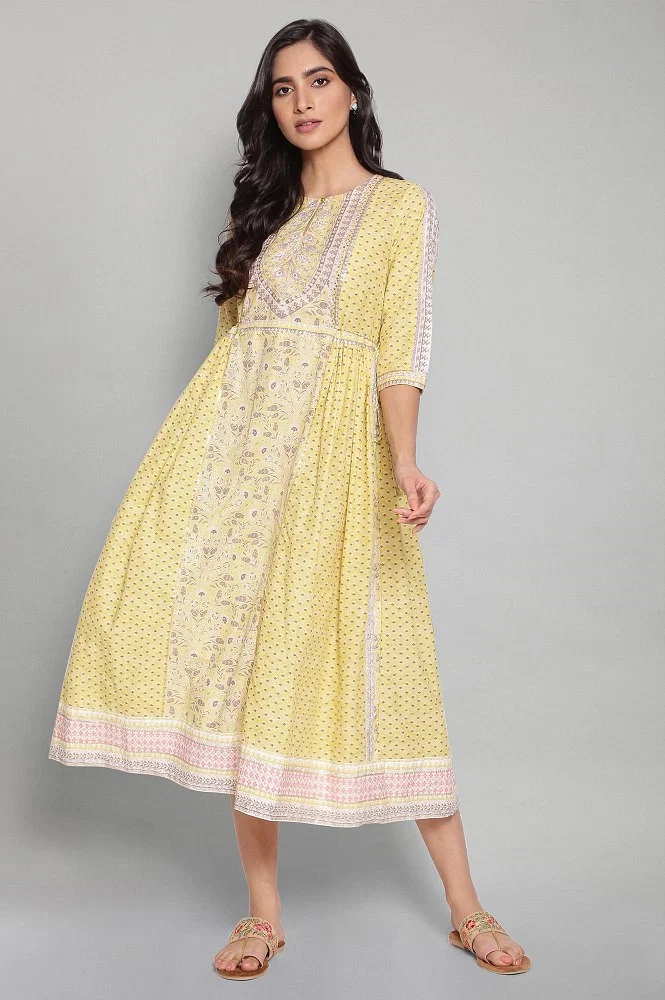 Buy Dark Yellow Printed Godget Dress Online - W for Woman