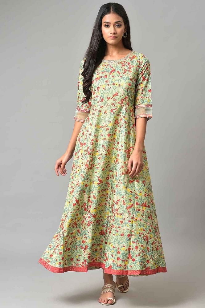 Buy Light Green Embroidered Flared Dress Online  W for Woman