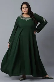 Buy Bottle Green Dress With Embroidery Online - W for Woman