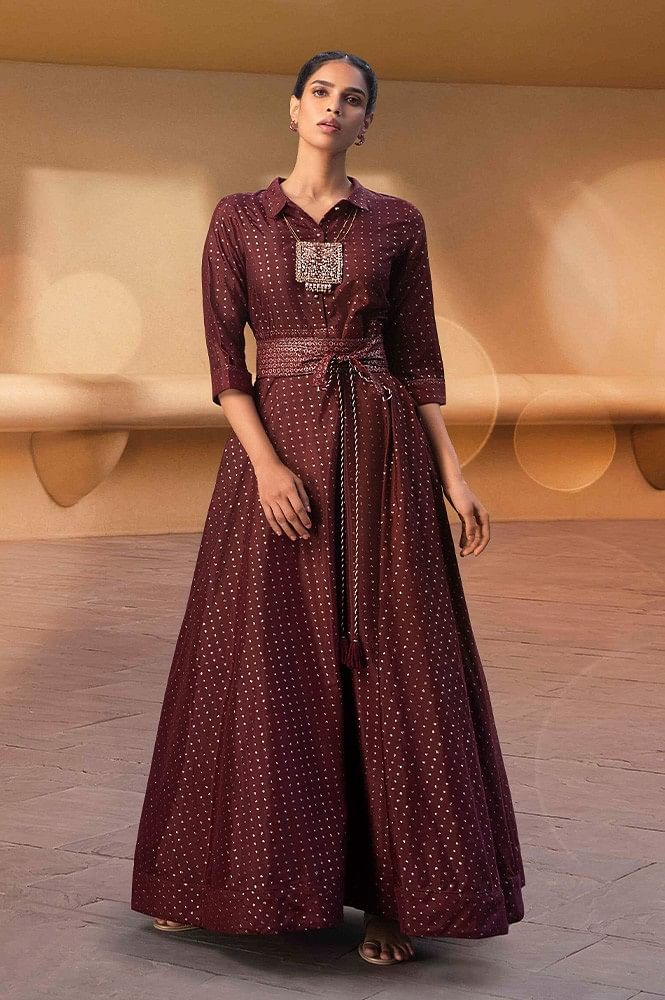 Mesmerizing hand-embroidered Party-wear maroon-colored straight kurta with  a trouser | Velvet dress designs, Party wear, Indian wedding wear