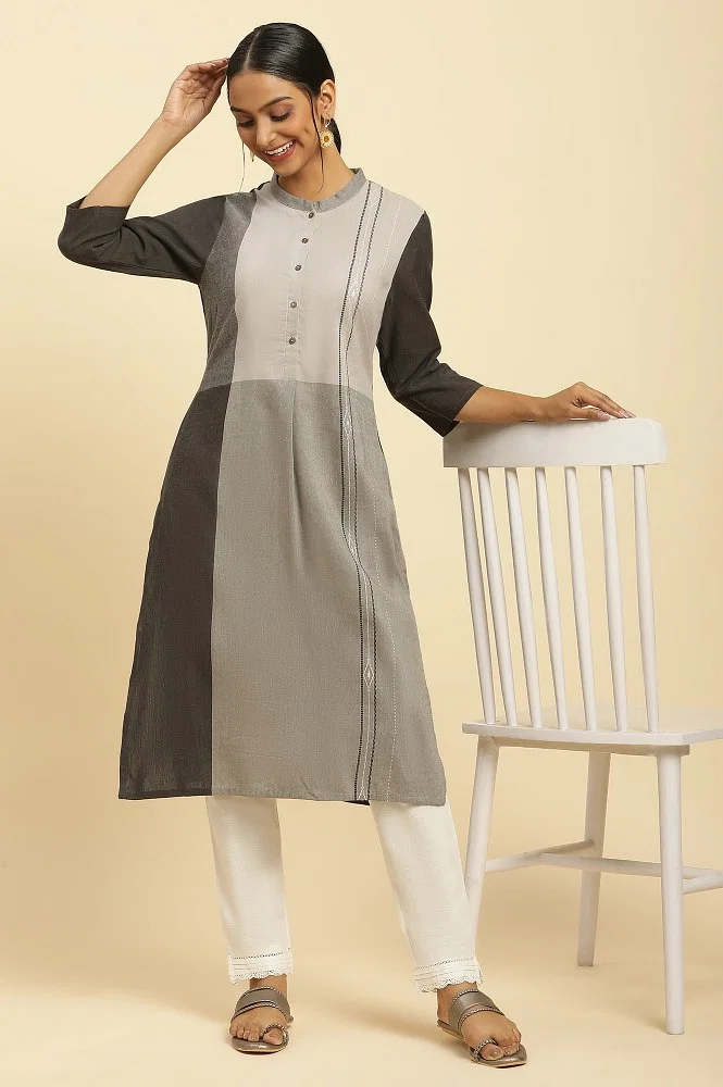 Cotton Grey Ladies Printed Flared Kurta Set, Size: S-2XL at Rs