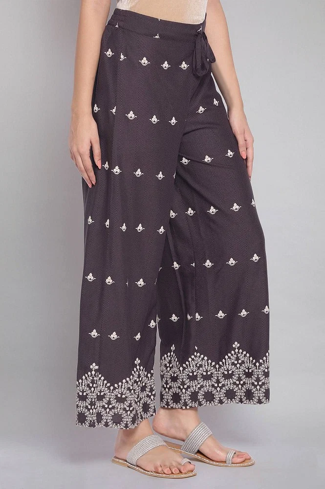 Buy Dark Blue Rayon Printed Parallel Pants Online - W for Woman