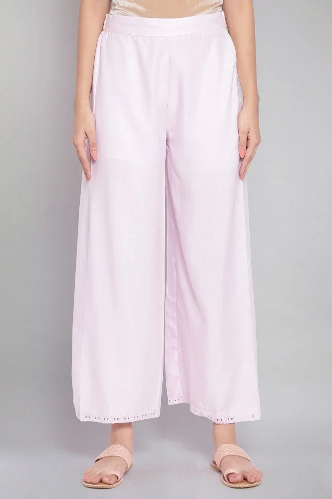 Buy W Pink Solid Rayon Blend Regular Fit Womens Casual Parallel Pants
