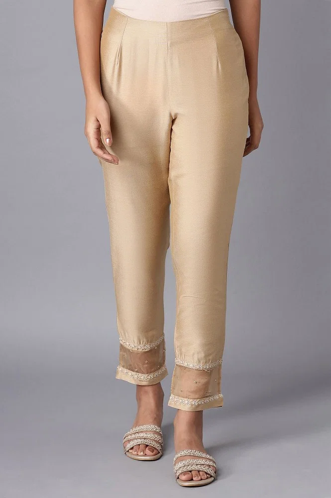 Buy Gold Embroidered Slim Pants Online - W for Woman