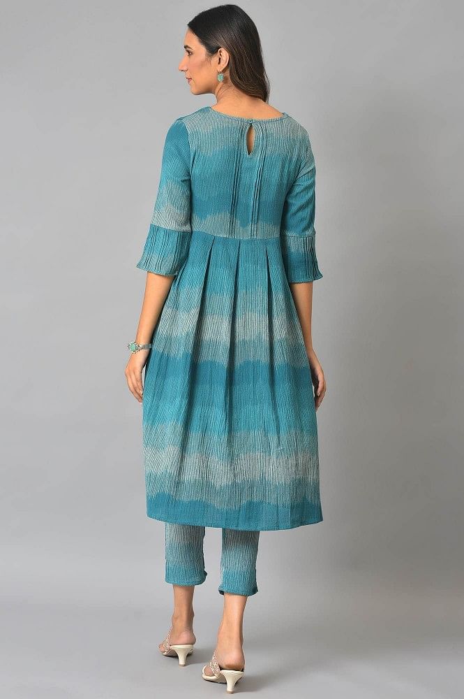 Buy Teal Yarndyed Ikkat Crepe Kurta And Straight Pants Set Online  W for  Woman