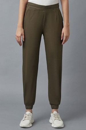Olive Green Inverted Box Pleat Joggers