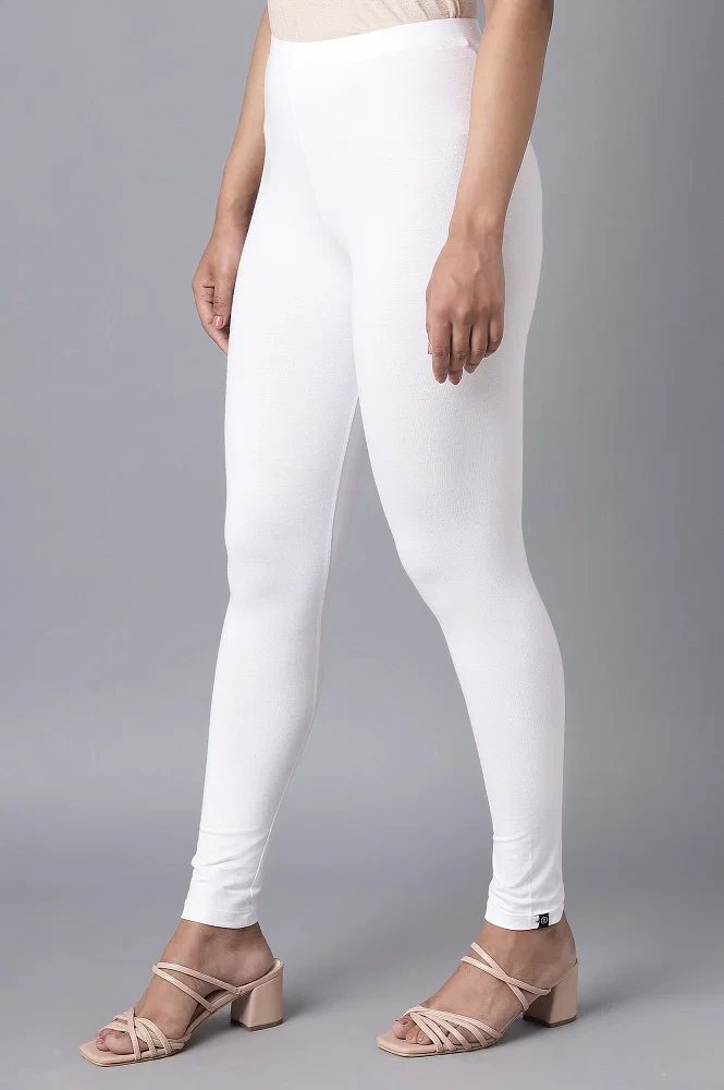 Buy White Cotton Lycra Skin Fit Tights Online - Aurelia