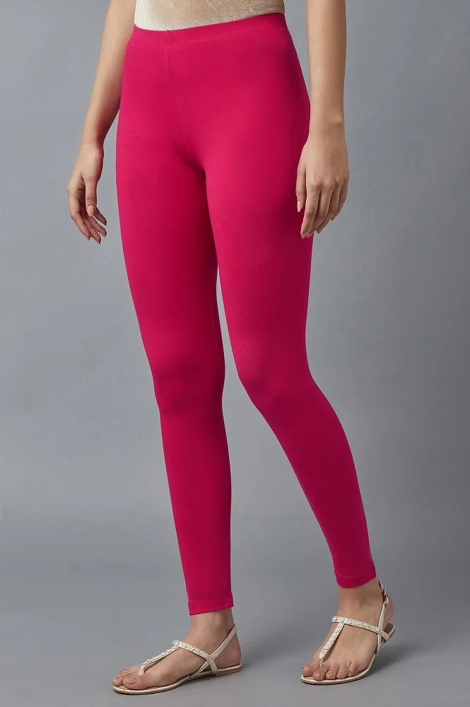 Buy Pink Cotton Lycra Skin Fit Tights Online - Aurelia