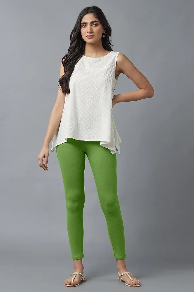 Buy Green Cotton Lycra Skin Fit Tights Online - Aurelia