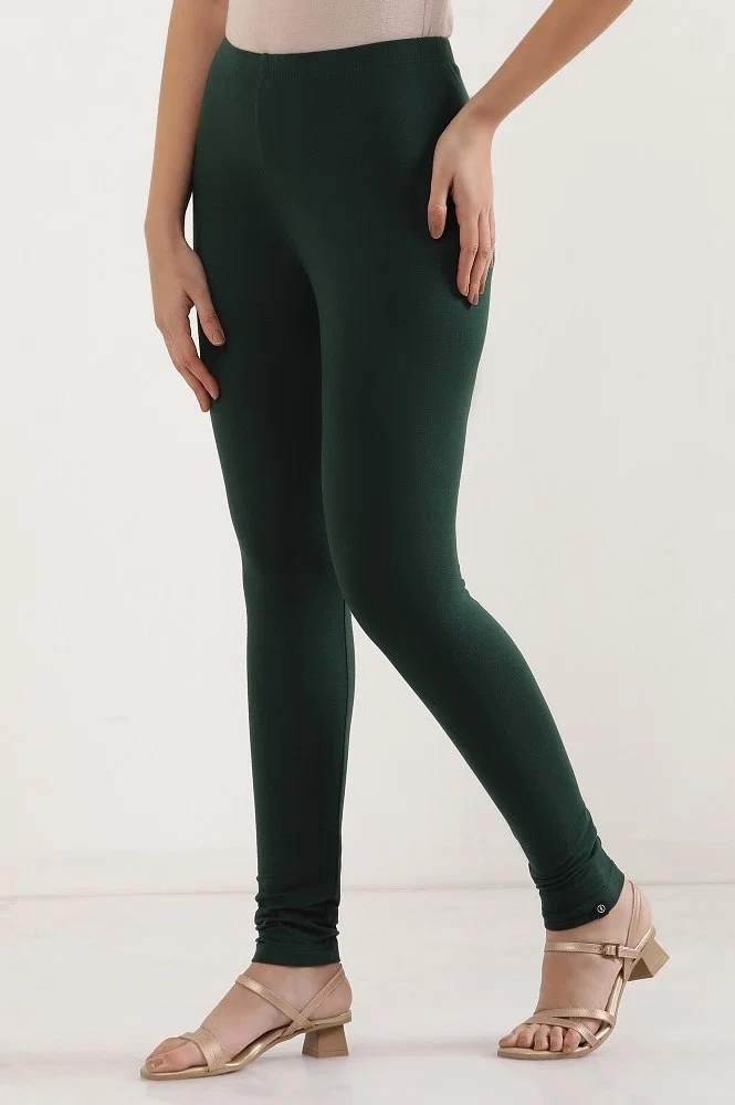 Buy Green Cotton Lycra Skin Fit Tights Online - Aurelia