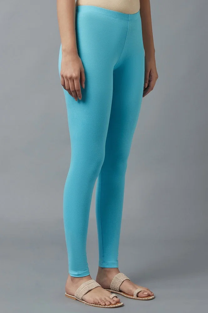 Stylish Cotton Lycra Blend Solid Leggings For Women (Royal Blue